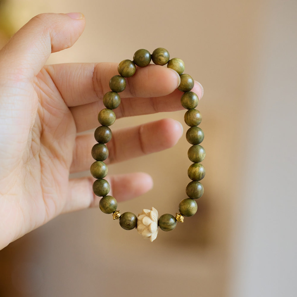 Original Green Sandalwood Bracelet for Women Students, Soft and Gentle for Men, Buddhist Prayer Beads, Sandalwood Lotus Bracelet, Peripheral Accessories
