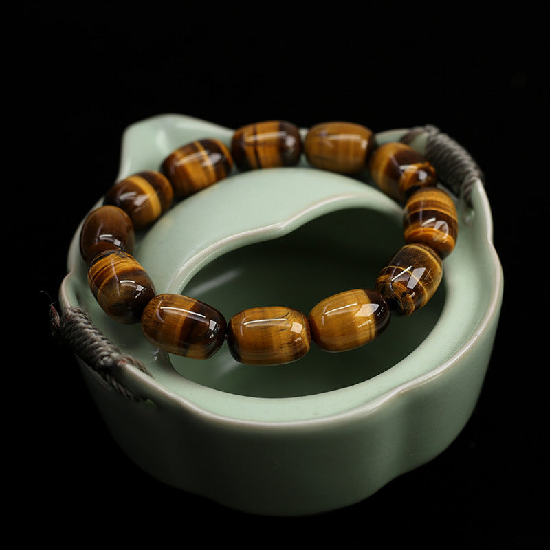New Chinese Style Natural2A Tiger Eye Stone Bracelet Tiger Clear Cat Eye Wood Changer High-end Couple Bracelet