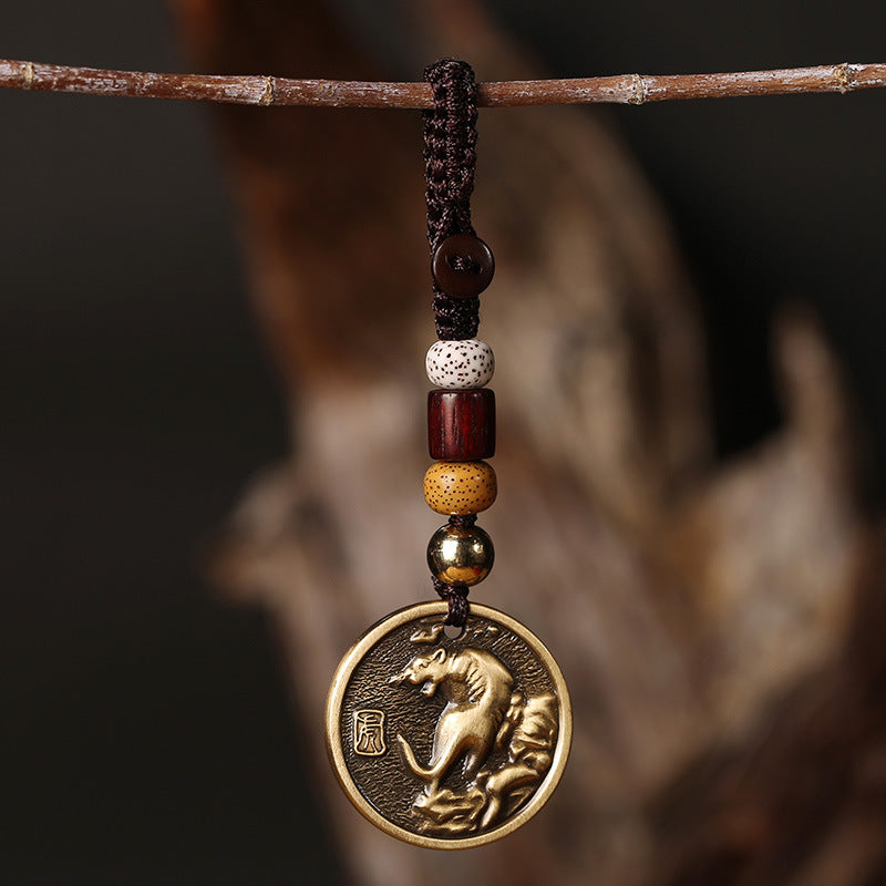 Brass Zodiac Keychain Zodiac Year Copper Pendant Car Hanging Ornament Gift
