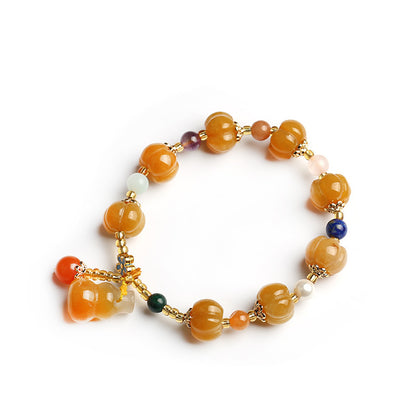 New Xinjiang Golden Silk Jade Bracelet Drum Beads Pumpkin Beads Bracelet Yellow Jade Pixiu Bracelet for Women Live Streaming Internet Celebrity Style