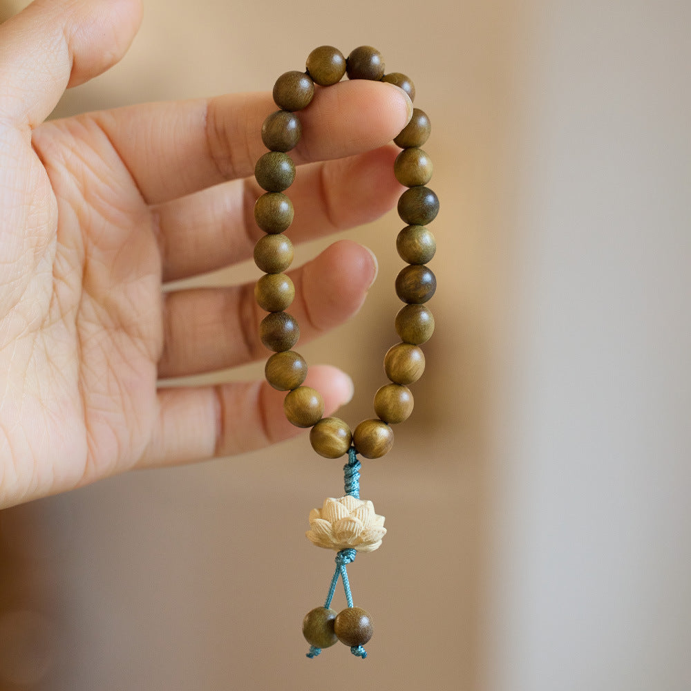 Original Green Sandalwood Bracelet for Women Students, Soft and Gentle for Men, Buddhist Prayer Beads, Sandalwood Lotus Bracelet, Peripheral Accessories