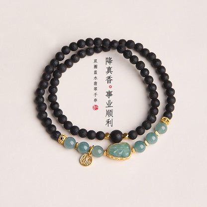 Ancient Style Bracelet Wenwan Agarwood Women Layered Wear Niche Tiger Eye6MM Round Bead Five Strands Single and Double Circle Agarwood Bracelet
