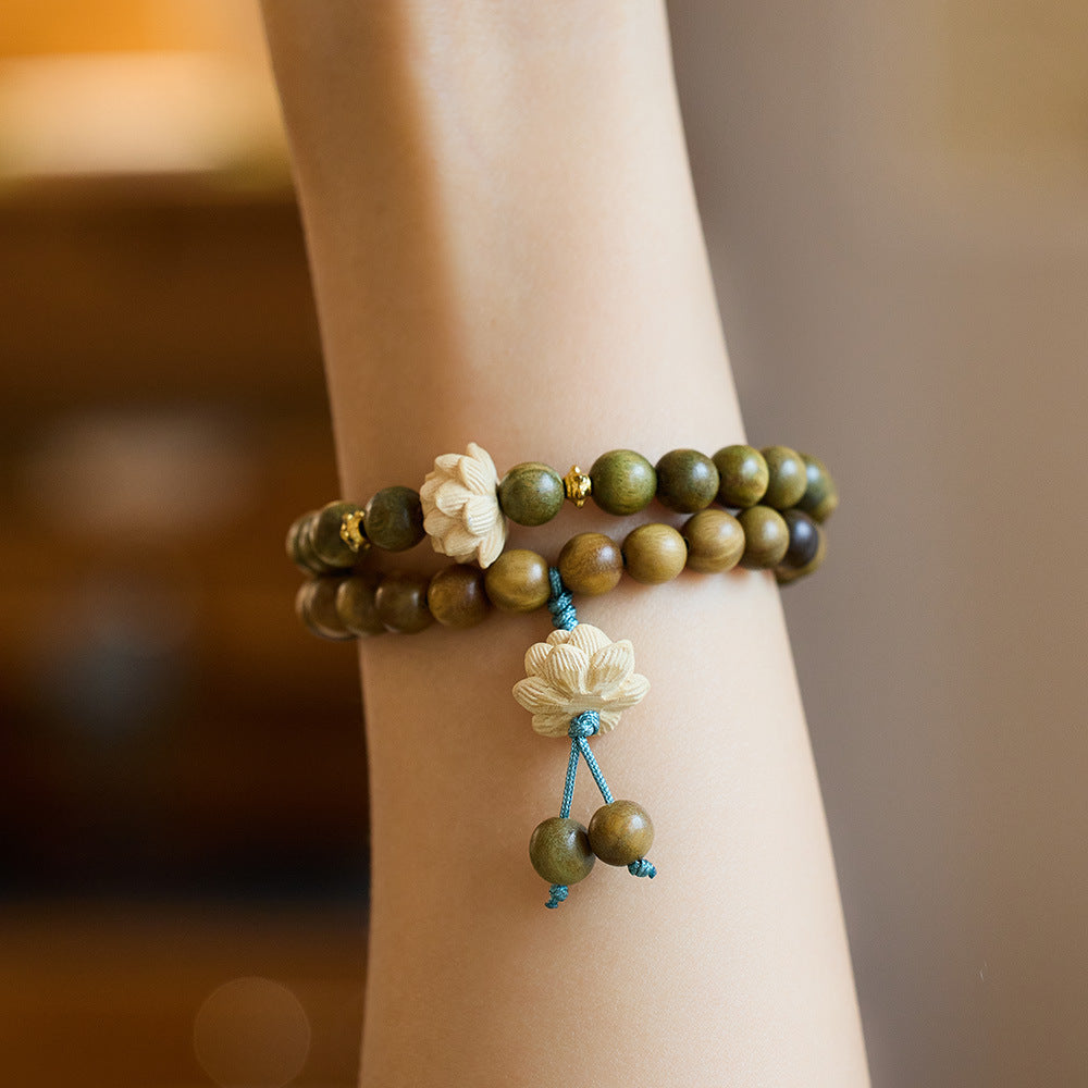 Original Green Sandalwood Bracelet for Women Students, Soft and Gentle for Men, Buddhist Prayer Beads, Sandalwood Lotus Bracelet, Peripheral Accessories