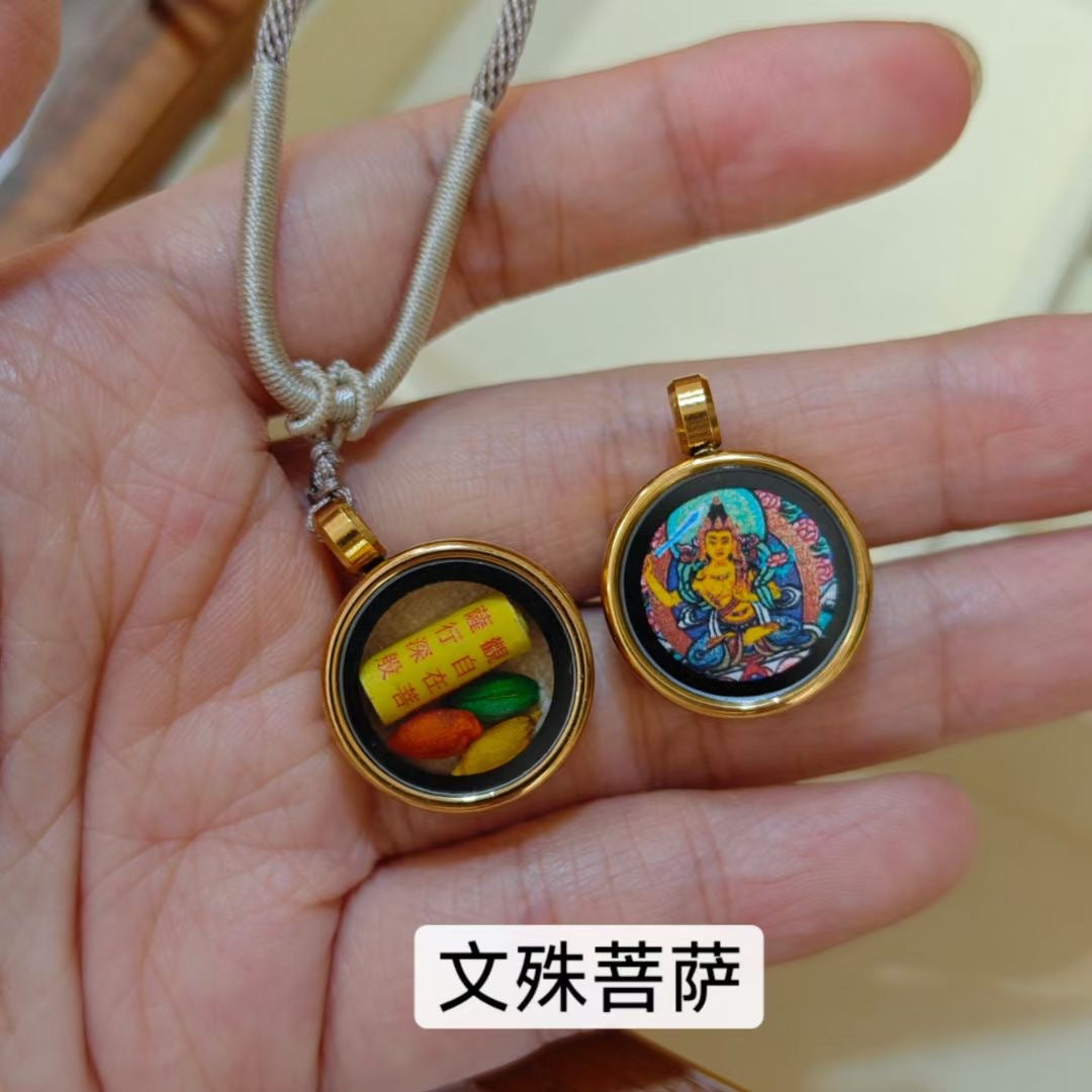 Tibetan Style Zakiram Zodiac Birth Year Buddha Hand-Painted Thangka Gawu Box Pendant Necklace for Men and Women Past Life and Current Life