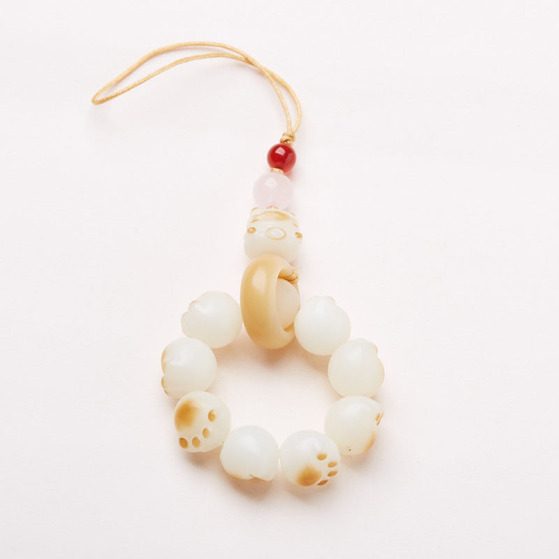 Natural White Jade Bodhi Phone Chain Charcoal Burnt Kitten Pendant Hand Twist Bag Hanging High-end Cultural Play Car Pendant