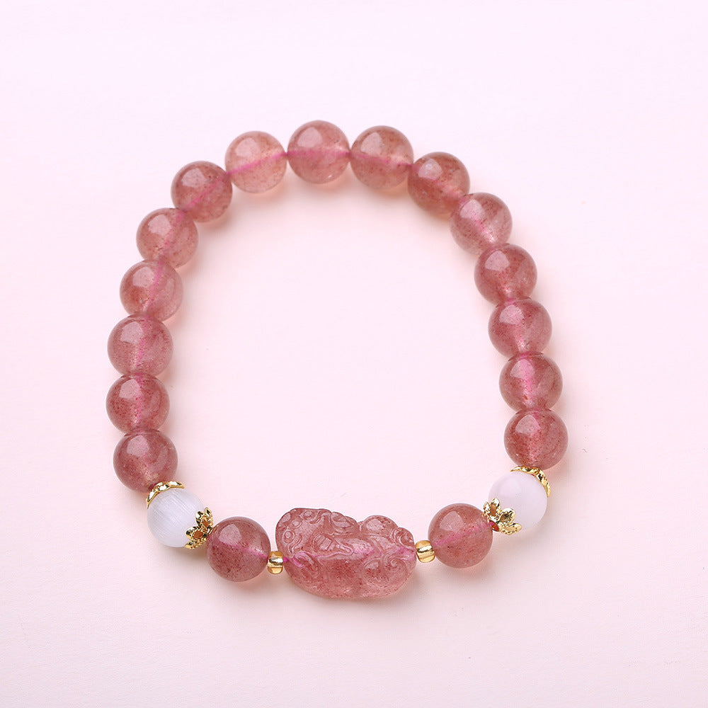 Natural Strawberry Quartz Bracelet for Women, Peach Blossom Blooming, Niche Style, Best Friends, Students, Pink Beads, Crystal Bracelet