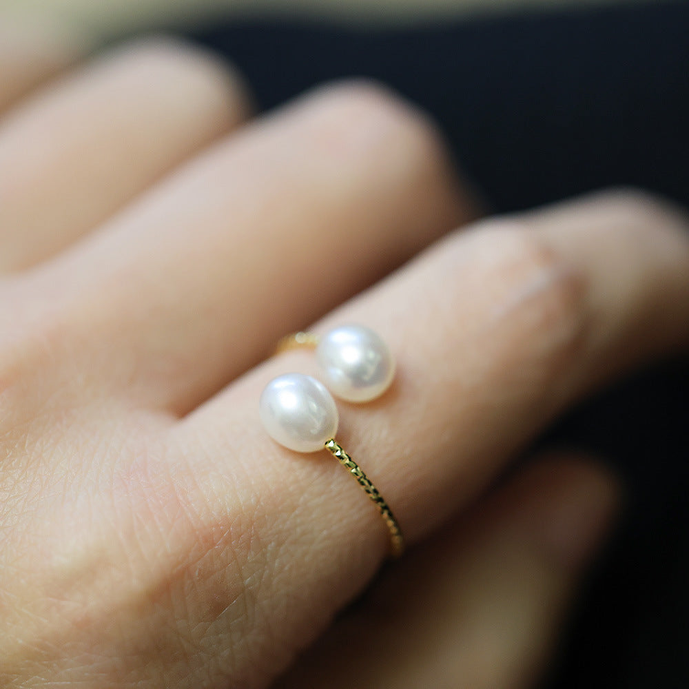 French Elegant Natural Freshwater Pearl Ring for Women Three-Color Pearl Adjustable Index Finger Ring Light Luxury Gentle Style