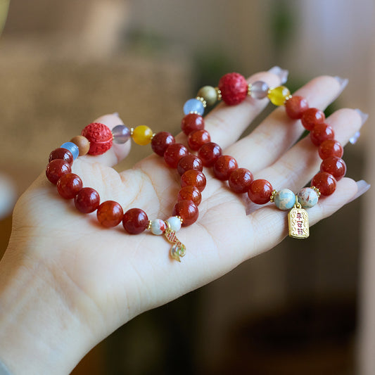 Temple Style Natural Dragon Pattern Agate Bracelet Nine Purple Fire Dragon Year Zodiac Year High Sense Bracelet