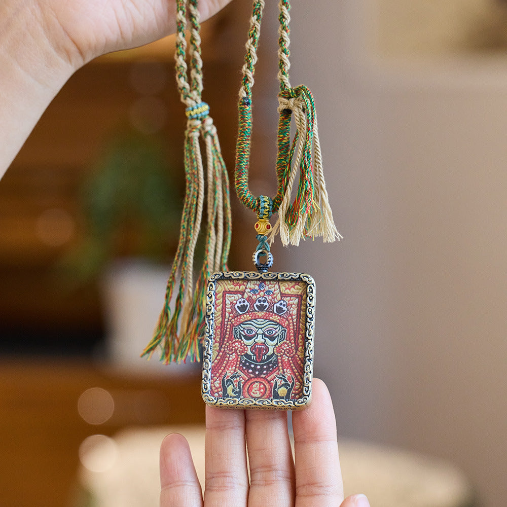 Tibetan Style Zakiram Zodiac Birth Year Buddha Hand-Painted Thangka Gawu Box Pendant Necklace for Men and Women Past Life and Current Life