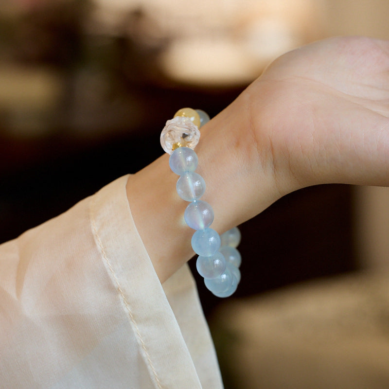 Chinese Style Aquamarine Bracelet for Women White Crystal National Trend Lion Dance Crystal Bracelet High-end Crystal Gemstone Gift