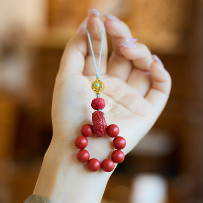 Natural Cinnabar Mobile Phone Charm Buddha Beads Red Sand Hand Toy Mobile Phone Lanyard Keychain Animal Year Pendant Gift