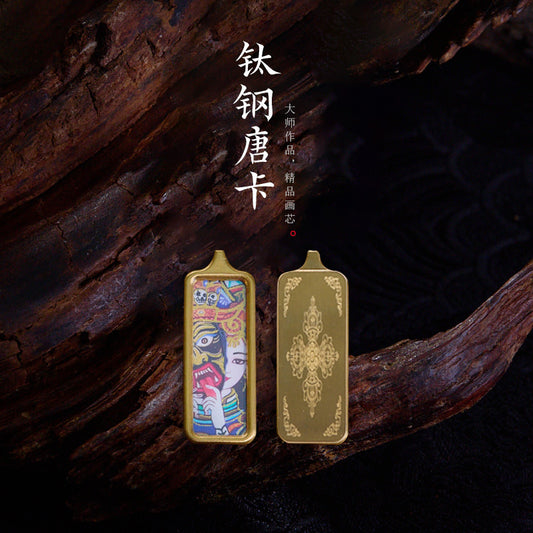 Unisex Titanium Steel Tibetan Thangka Small Pendant Tibetan Style Mini Gawu Box Buddha Amulet Zakilam Yellow Wealth God Necklace