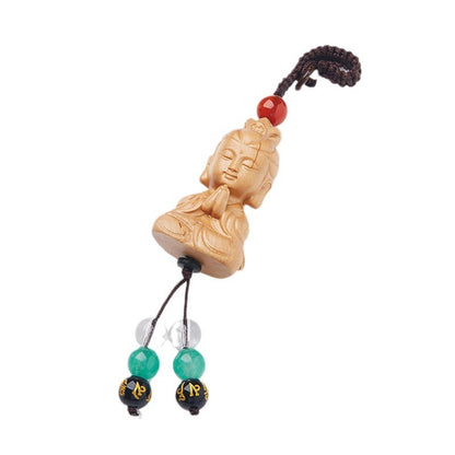 Natural Boxwood Carving Shakyamuni Guanyin Maitreya Buddha Lotus Heart Car Keychain Pendant Bag Small Accessories