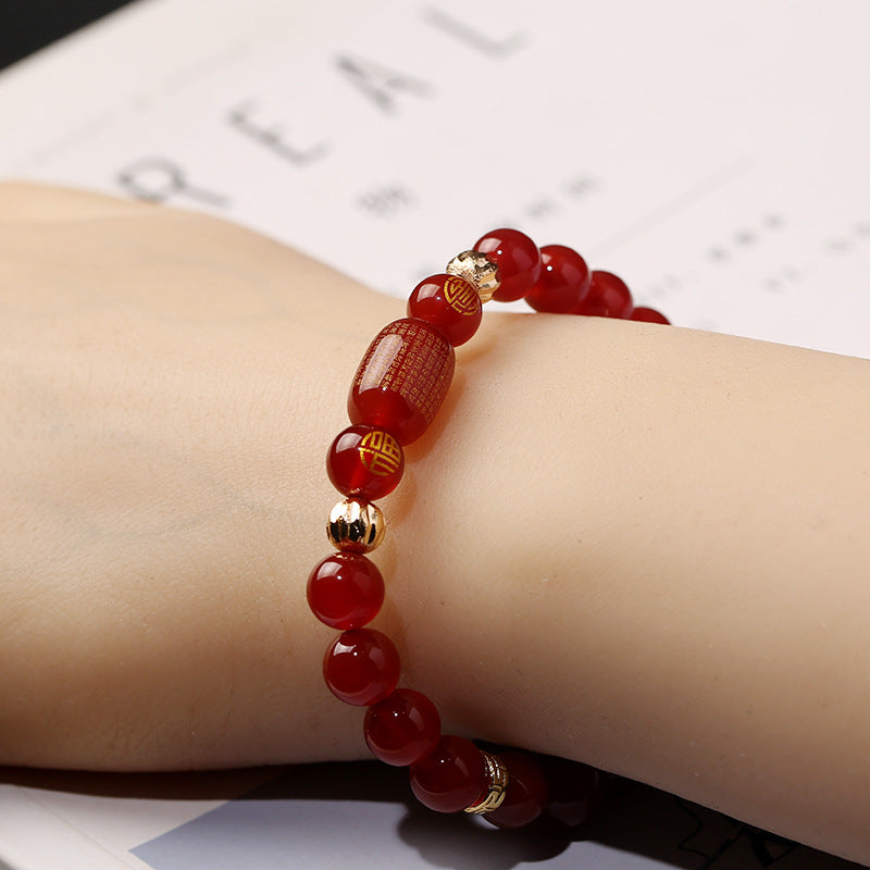 Zodiac Red Agate Bracelet with Green Agate Beads Unisex Jewelry