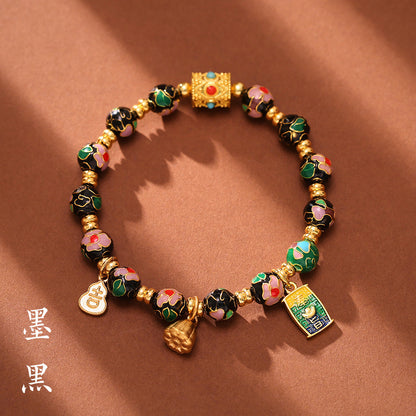 Beijing Yongxiang Floral Bracelet for Women Cloisonné Filigree Enamel Floral Beaded Bracelet Wishes Come True Beaded Bracelet