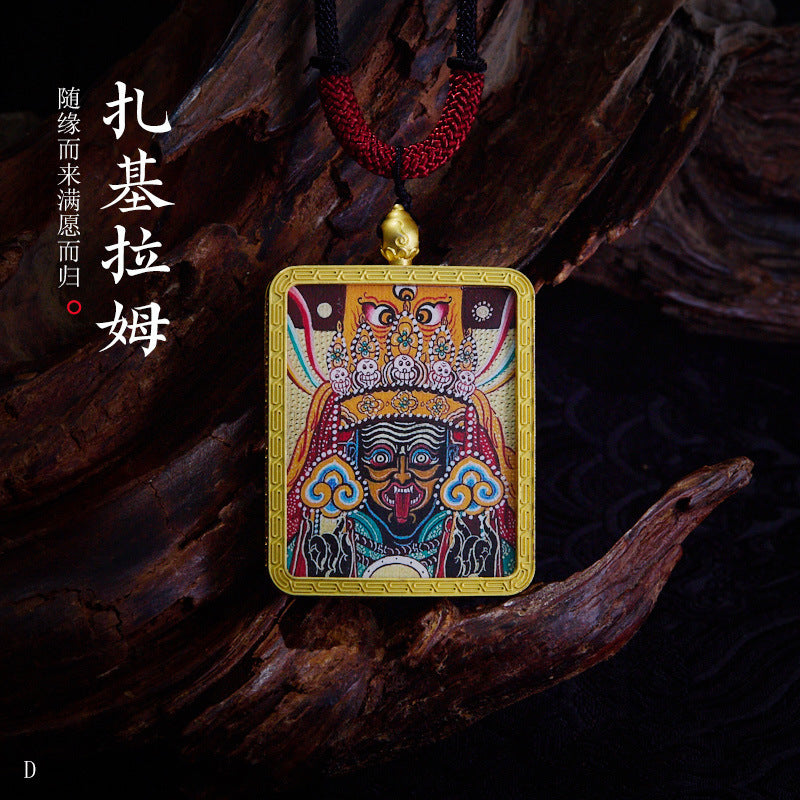 Tibetan Style Golden Thangka Necklace Five Green Tara Pendant Sweater Chain Gawu Box Zakilam Pendant Necklace