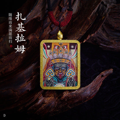 Tibetan Style Golden Thangka Necklace Five Green Tara Pendant Sweater Chain Gawu Box Zakilam Pendant Necklace