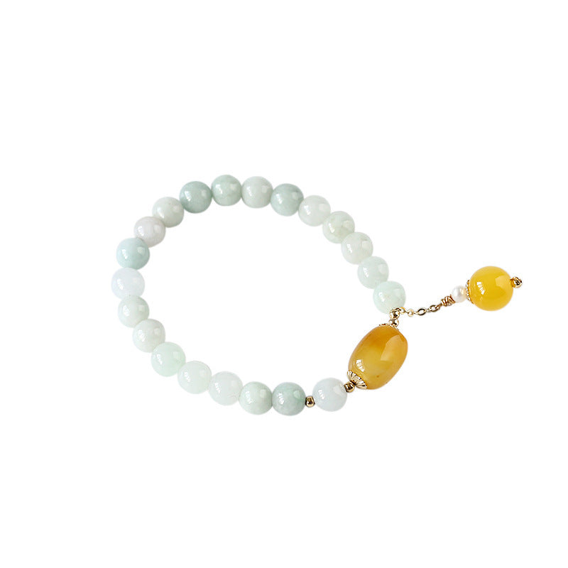 Original and Natural A Jade Bracelet with Agate Tassel Pendant14K Gold-Plated Women's Valentine's Day Gift Jade Bracelet