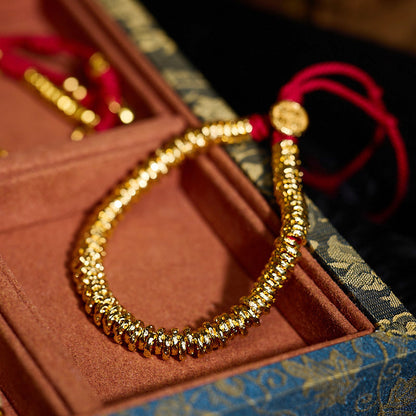 Jindian Same Style Alluvial Gold New Chinese Style Woven Hand Strap Hand-Woven Ancient a String of Coins Vintage Bracelet