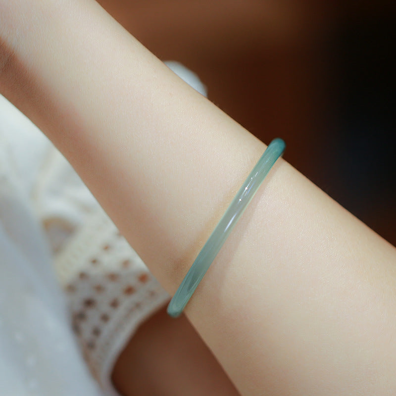 Sky Blue Dingdang Bracelet Hollow Ruyi Bell Style for Women Chalcedony Agate Bracelet Artistic Retro Jade Bracelet Chinese Style