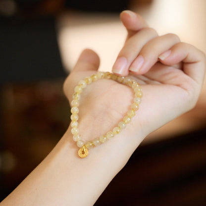 Natural6MM Gold Hair Crystal Bracelet for Women, Attracts Wealth, Coin Bracelet with High-end Feel, New Chinese Style Crystal Bracelet
