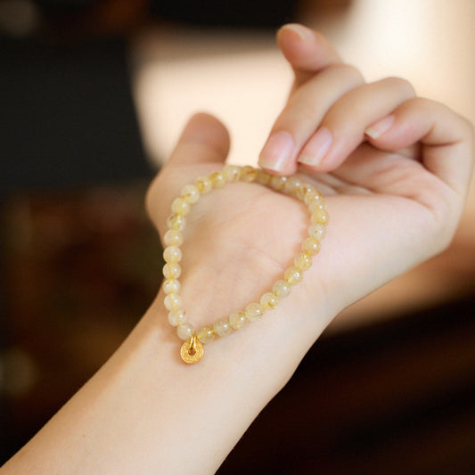 Natural6MM Gold Hair Crystal Bracelet for Women, Attracts Wealth, Coin Bracelet with High-end Feel, New Chinese Style Crystal Bracelet