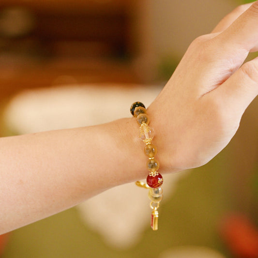 Temple Same Style Natural Yellow Agate Heart Bracelet Five-Way God of Wealth Half-Sugar Heart Treasure Basin Bracelet Gift