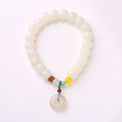Natural Hainan White Jade Bodhi Bracelet Good Luck Peach Peace Buckle DIY Design Bracelet