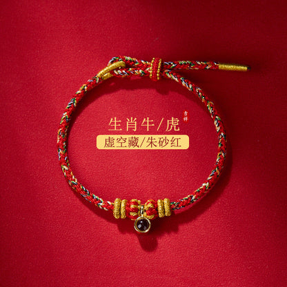 2024Handgefertigtes Armband mit rotem Band für Männer und Frauen, Sternzeichen-Schutz-Buddha-Projektionsstein, Shurangama-Mantra, Sechs-Wort-Mantra, Zwölf-Sternzeichen-Schutzgottheit