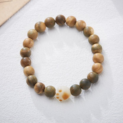 Natural8MM Green Sandalwood Bracelet Charcoal Burnt Bodhi Cat Paw Design Style Cultural Play Bracelet for Men and Women Finished Bracelet