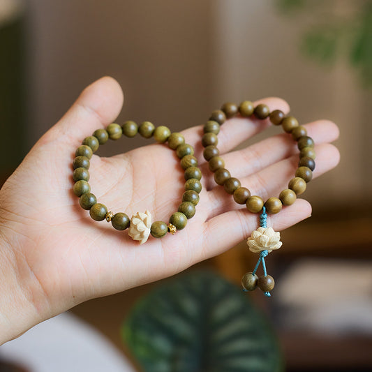 Original Green Sandalwood Bracelet for Women Students, Soft and Gentle for Men, Buddhist Prayer Beads, Sandalwood Lotus Bracelet, Peripheral Accessories