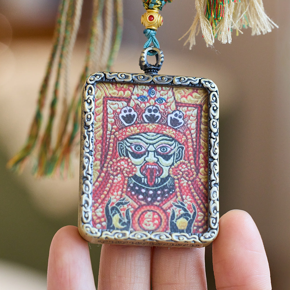 Tibetan Style Zakiram Zodiac Birth Year Buddha Hand-Painted Thangka Gawu Box Pendant Necklace for Men and Women Past Life and Current Life