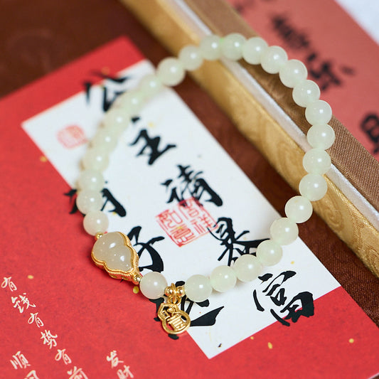 Natural Hetian Jade Bracelet for Women S925Silver Auspicious Ruyi Gourd Jade Bracelet Light Luxury High-end Sense Jewelry