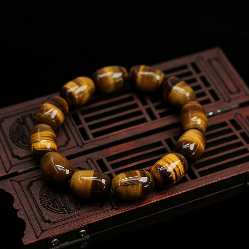 New Chinese Style Natural2A Tiger Eye Stone Bracelet Tiger Clear Cat Eye Wood Changer High-end Couple Bracelet