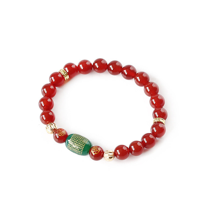 Zodiac Red Agate Bracelet with Green Agate Beads Unisex Jewelry