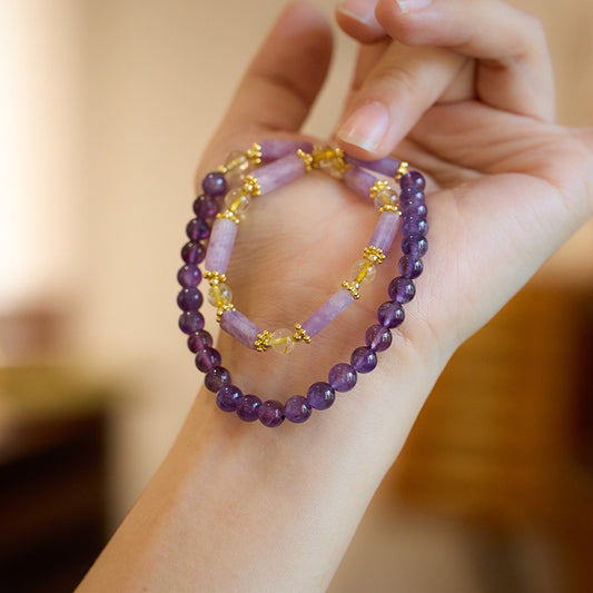 Natural Amethyst Bracelet for Women Violet Purple Jade Double Layer Bracelet Purple Crystal Gemstone High-end Bracelet