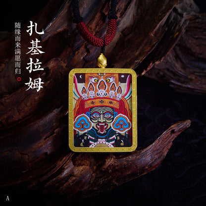 Tibetan Style Golden Thangka Necklace Five Green Tara Pendant Sweater Chain Gawu Box Zakilam Pendant Necklace