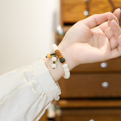 Natural Straight Cut White Jade Bodhi Bracelet Multi-Treasure Bodhi Seed Bracelet for Women Soft Wrap Around Finger Bodhi Root Bracelet