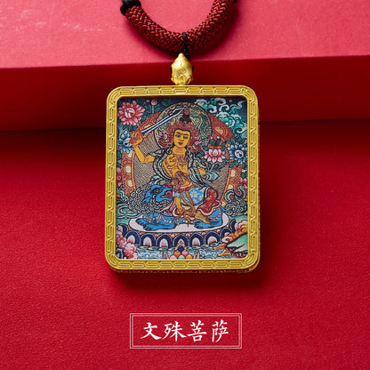 Tibetan Style Zakiram Zodiac Birth Year Buddha Hand-Painted Thangka Gawu Box Pendant Necklace for Men and Women Past Life and Current Life