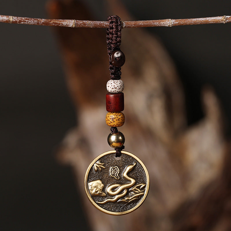 Brass Zodiac Keychain Zodiac Year Copper Pendant Car Hanging Ornament Gift