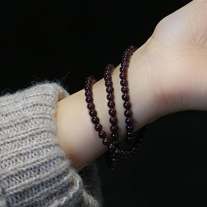 Natural Garnet Bracelet for Women Rose Red Garnet Three Circle Bracelet Simple Design Bracelet