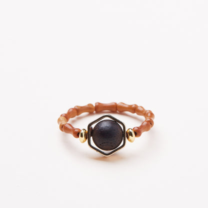 New Chinese Style Natural Fragrant Ring for Women Walnut Bamboo Tail Ring Hanfu Chinese Style Accessories
