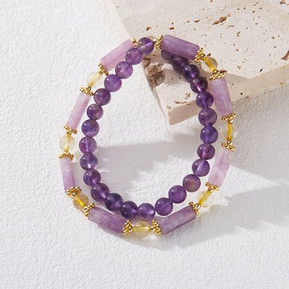 Natural Amethyst Bracelet for Women Violet Purple Jade Double Layer Bracelet Purple Crystal Gemstone High-end Bracelet