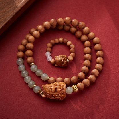 Fox Matchmaker Same Style Milk Fragrance Sandalwood Phoenix Nine Fox Demon Bracelet Nine-Tailed Fox Hetian Jade Double Circle Bracelet Set