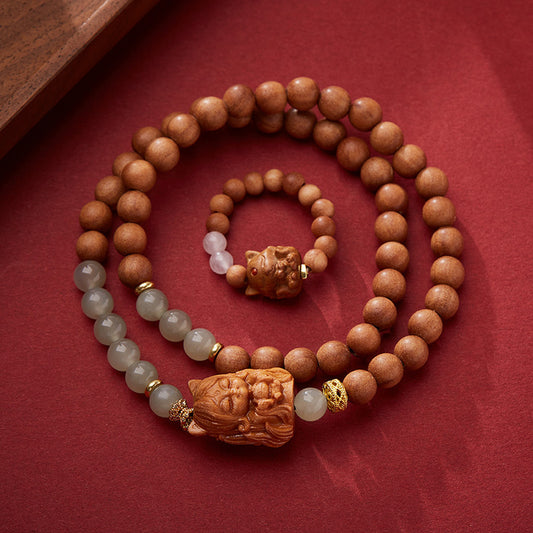 Fox Matchmaker Same Style Milk Fragrance Sandalwood Phoenix Nine Fox Demon Bracelet Nine-Tailed Fox Hetian Jade Double Circle Bracelet Set