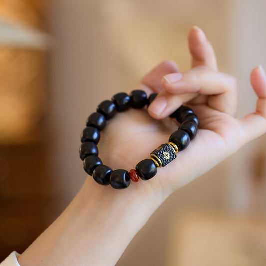Nanjing Jiming rosewood ebony bracelet auspicious clouds like rain temple with the same Buddha beads rosary bracelet men