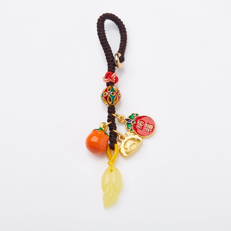Temple Cultural and Creative Keychain One Leaf Brings Wealth Second Generation Amber Leaf Design Key Pendant Gift