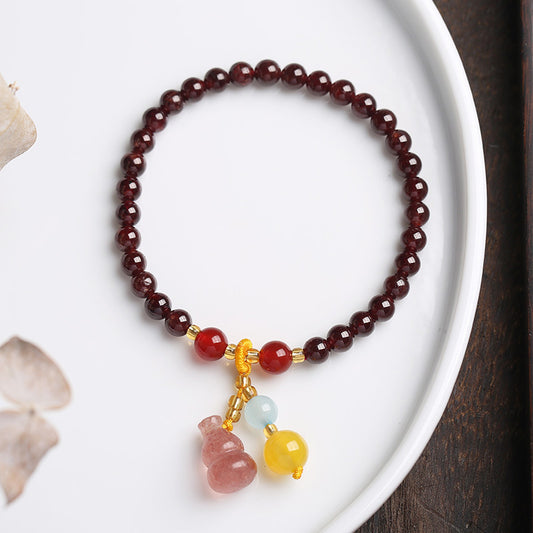 Natural5MM Garnet Bracelet Hanging Strawberry Quartz Gourd Crystal Bracelet Hand Jewelry Simple All-Match