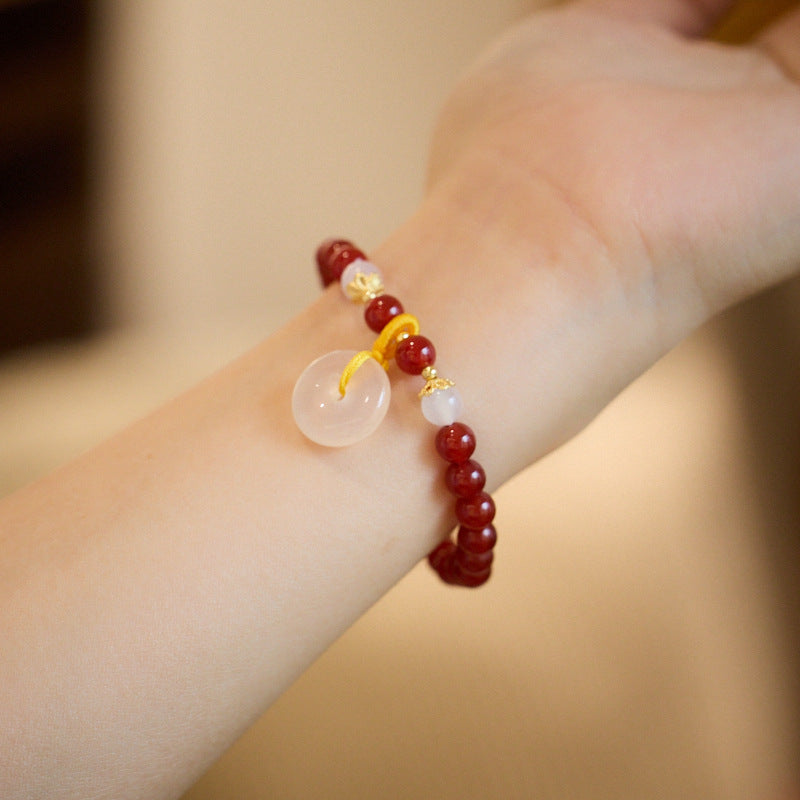 Natural6MM Red Agate Bracelet Female Chalcedony Agate Peace Buckle National Style High Sense Bracelet Girlfriend Gifts