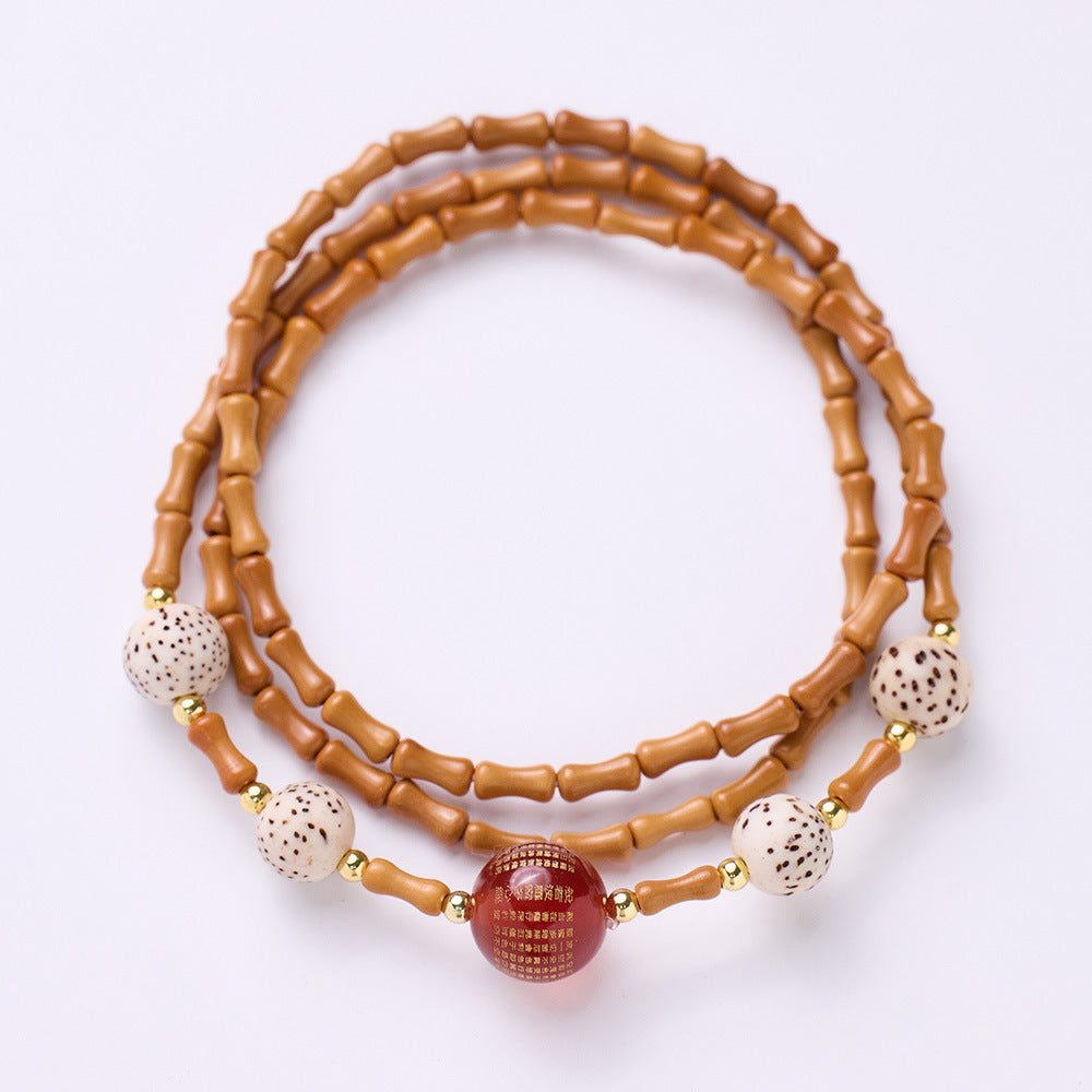 Tempelstil Nan Red Dream Bambusknoten Olivenkernarmband Stern Mond Bodhi Roter Achat Herz Sutra Drei Kreise Multi-Treasure-Armband